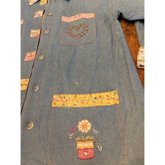 Sz M/L - Vintage 90s Denim & Embroidery Jacket - Picture 2 of 9
